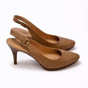 ✨ Nine West Leather Slingback Pointed Toe Heels in Cognac Size 10